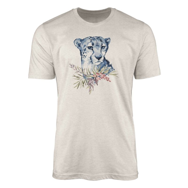 Herren Shirt 100% gekämmte Bio-Baumwolle T-Shirt  Aquarell Gepard Motiv Nachhaltig Ökomode aus erneu