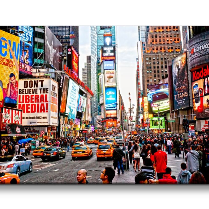 Leinwandbild 120x60cm New York Time Square gelbe Taxis Menschen Reklametafeln