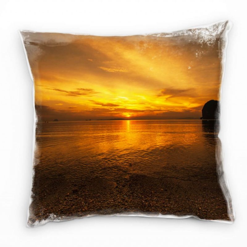 Strand und Meer, orange, Sonnenuntergang  Deko Kissen 40x40cm für Couch Sofa Lounge Zierkissen