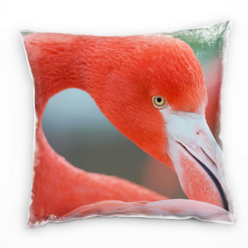 Tiere, Flamingo, Portrait, orange Deko Kissen 40x40cm für Couch Sofa Lounge Zierkissen