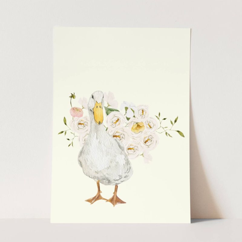 Wandbild Tier Motiv weiße Ente Blumen Blüten Wasserfarben