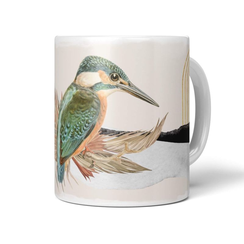 Dekorative Tasse mit schönem Vogel Motiv Singvogel Design Kunstvoll Pastelltöne