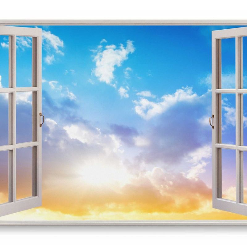 Wandbild 120x80cm Fensterbild Blauer Himmel Sonnenschein Sonne Sommer