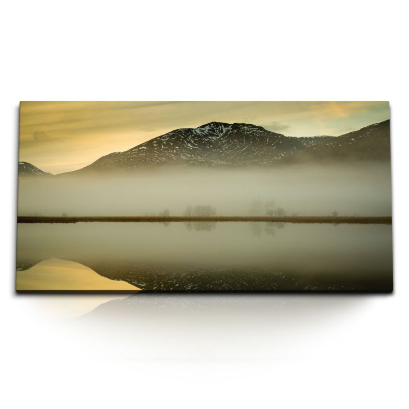 Kunstdruck Bilder 120x60cm See Berge Reflexion Natur Abenddämmerung