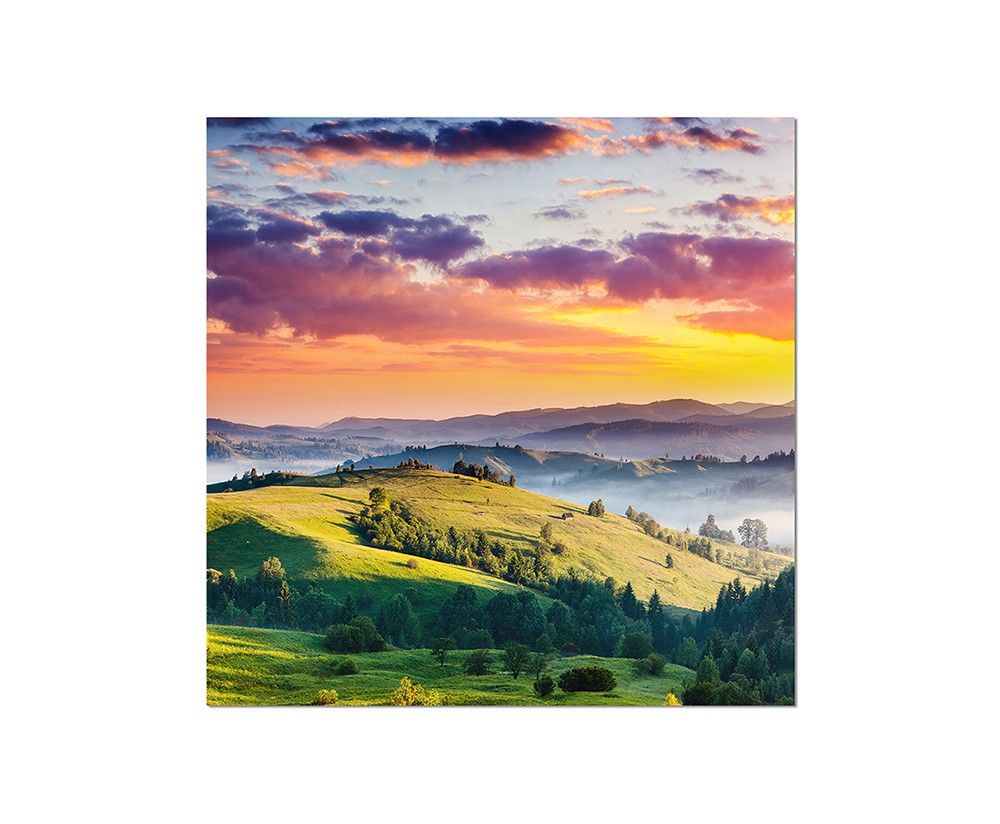 80x80cm Landschaft Berge Wiese Sonnenuntergang