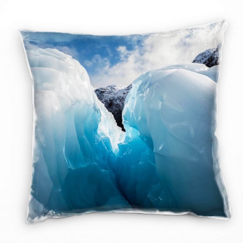 Winter, Eis, Schnee, Berge, türkis, blau, weiß Deko Kissen 40x40cm für Couch Sofa Lounge Zierkissen