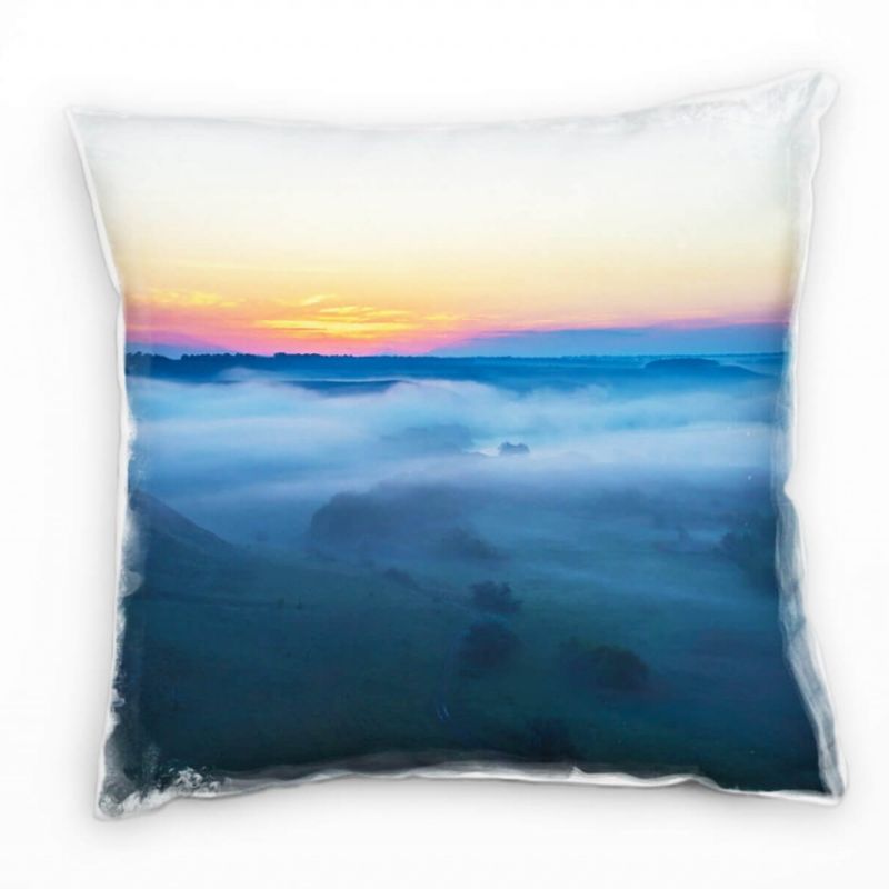 Landschaft, Hügel, Wolken, Dämmerung, blau Deko Kissen 40x40cm für Couch Sofa Lounge Zierkissen