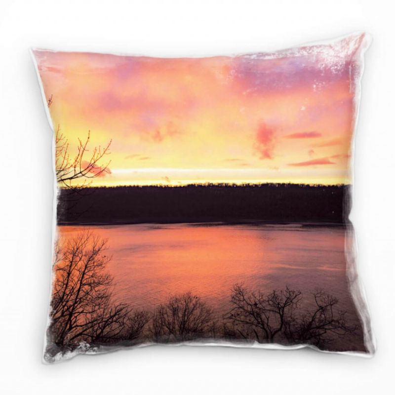 Landschaft, Sonnenuntergang, Wasser, orange Deko Kissen 40x40cm für Couch Sofa Lounge Zierkissen