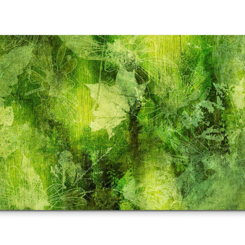 120x80cm Wandbild Hintergrund Herbst Blätter abstrakt grün schwarz gelb