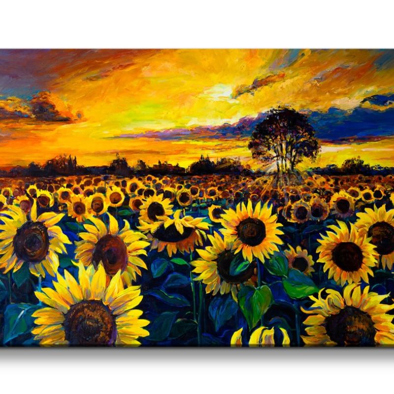 Leinwandbild 120x60cm Sonnenblumen Feld Farbenfroh Malerisch Kunstvoll Natur