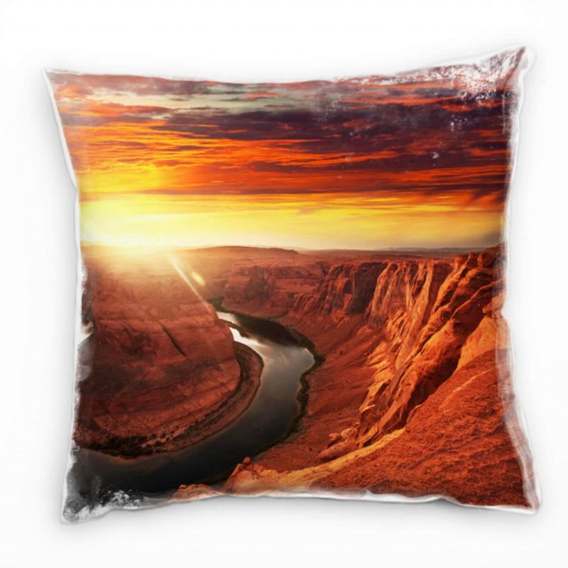 Landschaft, orange, Schlucht, Fluss, Sonnenuntergang Deko Kissen 40x40cm für Couch Sofa Lounge Zierk