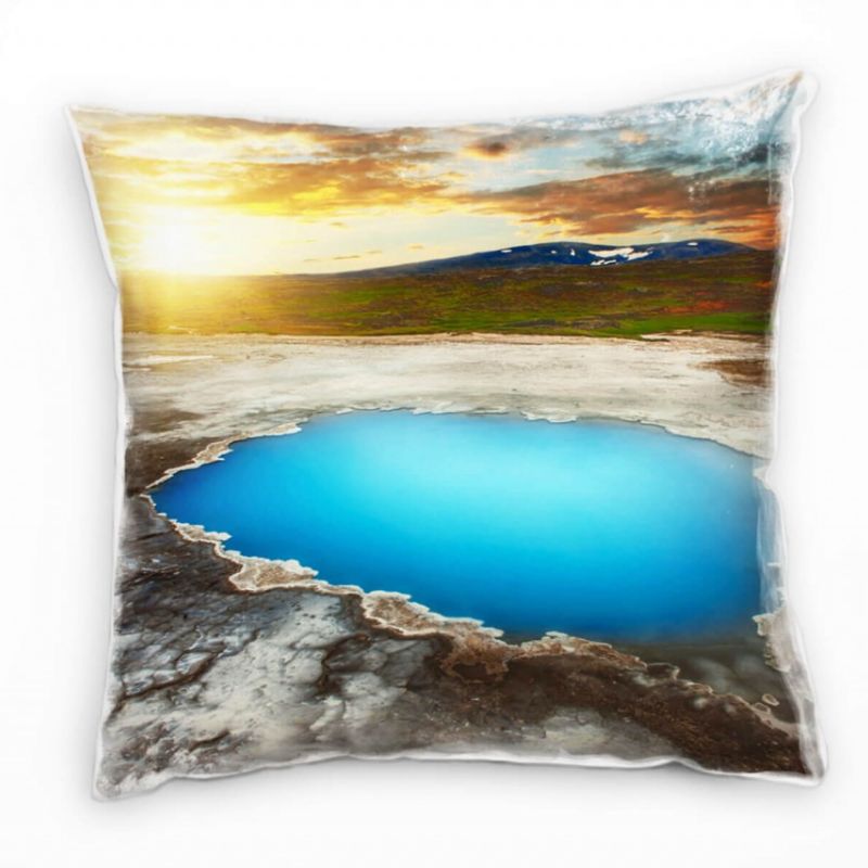 Landschaft, Natur, Seen, Stein, Sonnenstrahlen, Berge Deko Kissen 40x40cm für Couch Sofa Lounge Zier