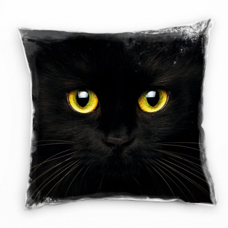 Tiere, Katze, Detailaufnahme, schwarz, gelb Deko Kissen 40x40cm für Couch Sofa Lounge Zierkissen