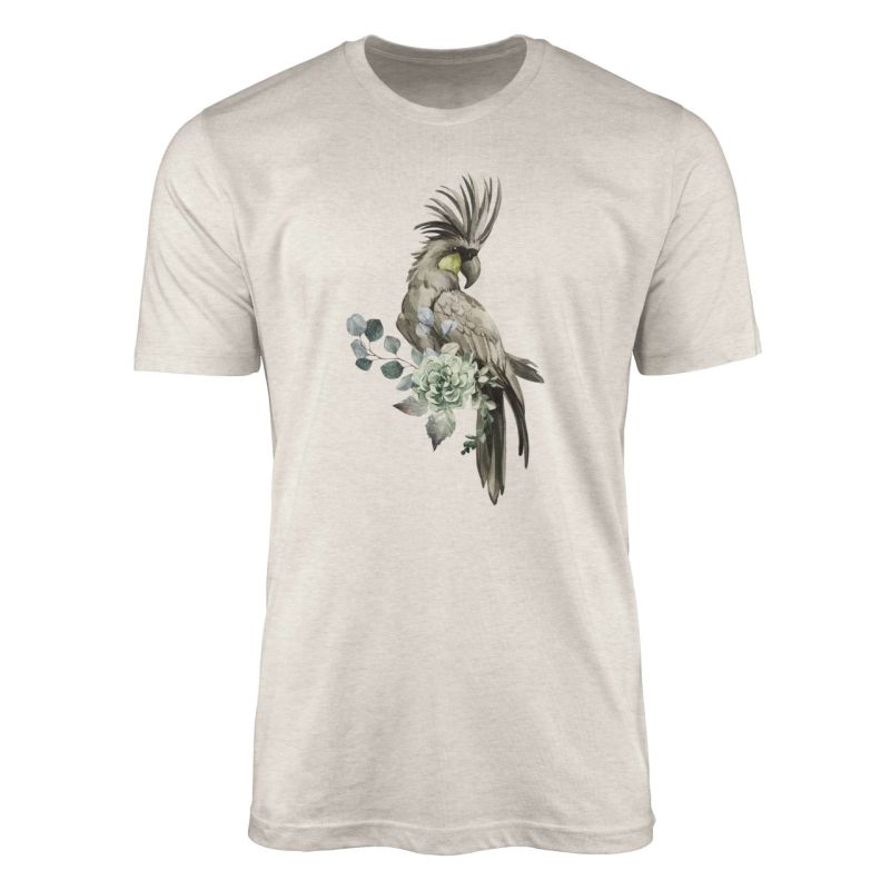 Herren Shirt Organic T-Shirt  Aquarell Motiv Kakadus Bio-Baumwolle Ökomode Nachhaltig Farbe