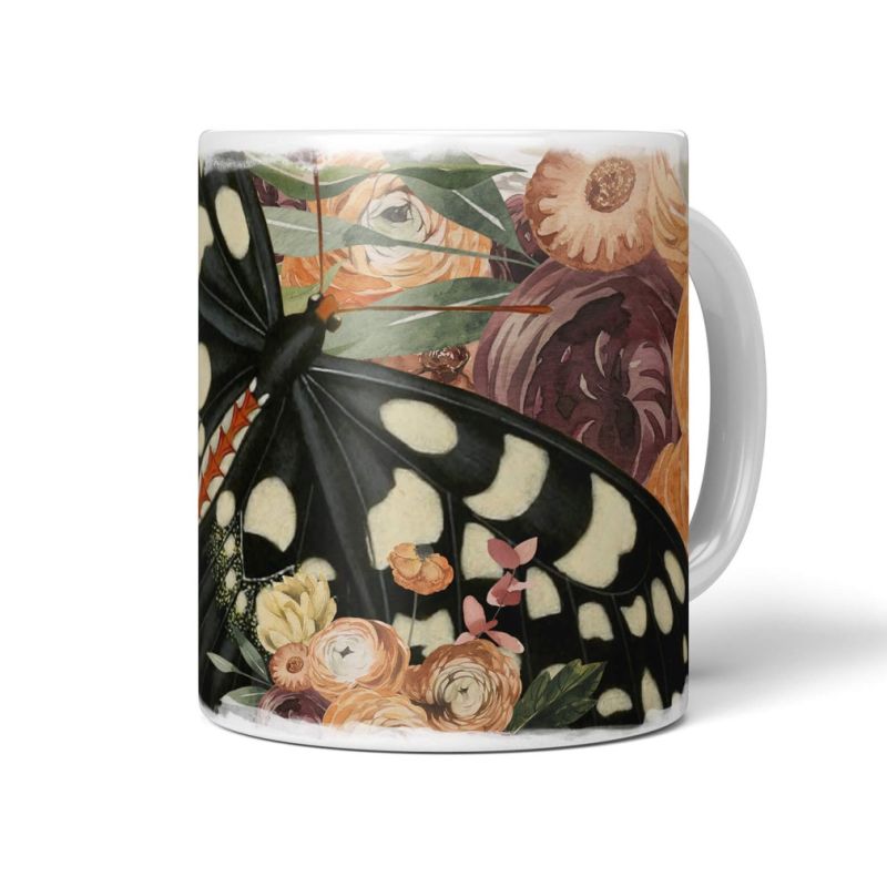 Dekorative Tasse mit schönem Motiv Schmetterling Blumen Blumenstrauß Vintage Sommer