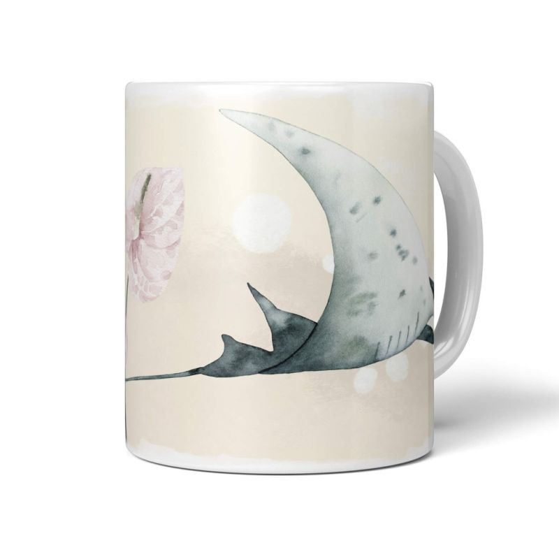 Dekorative Tasse mit schönem Motiv Rochen Riesenrochen Manta einzigartiges Design Pastellton Blume