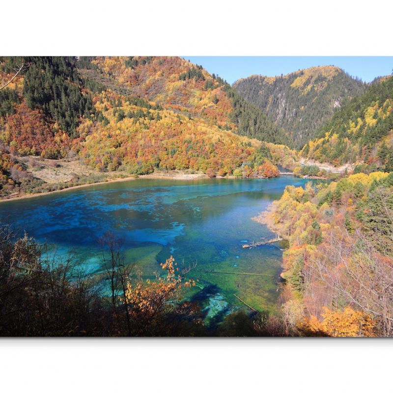 120x80cm Wandbild China Berge Wald See Landschaft