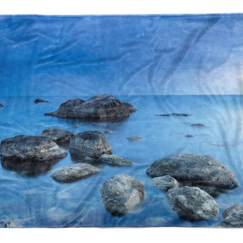 Handtuch Strandhandtuch Saunatuch Kuscheldecke  mit Fotomotiv Meer Felsen Horizo