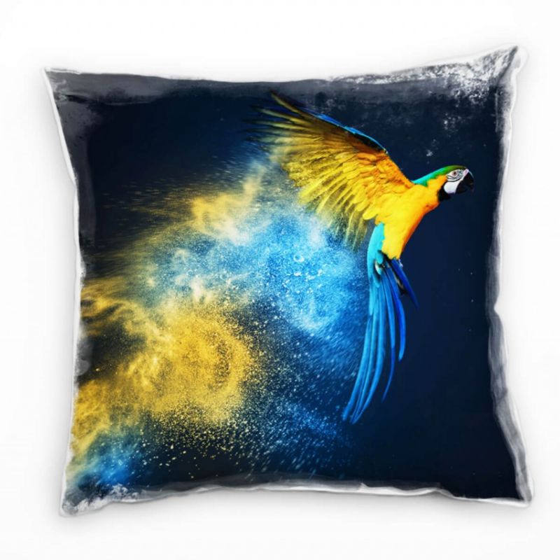 Tiere, fliegender Ara, Abstrakt, gelb, blau, grün Deko Kissen 40x40cm für Couch Sofa Lounge Zierkiss