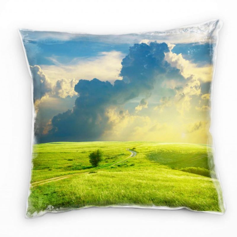 Landschaft, grün, blau, Sommerwiese, Wolken Deko Kissen 40x40cm für Couch Sofa Lounge Zierkissen