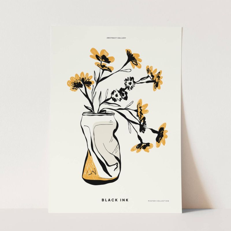 Black Ink dekorative Illustration Modern  Blumen in Dose