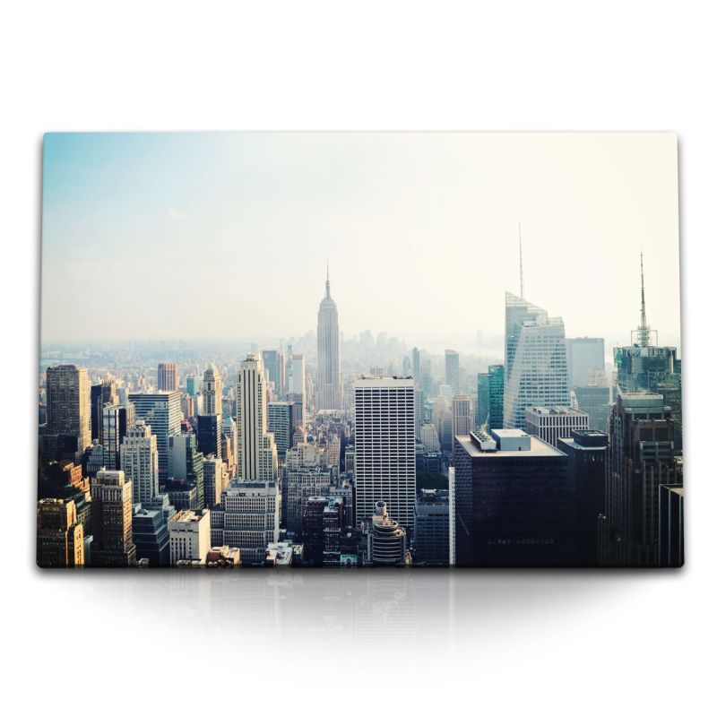 120x80cm Wandbild auf Leinwand New York Skyline Hochhäuser Wolkenkratzer