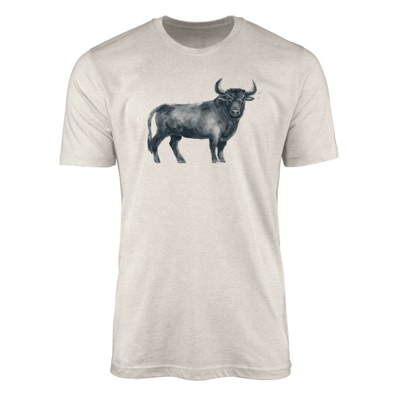 Herren Shirt 100% gekämmte Bio-Baumwolle T-Shirt  Aquarell Stier Bulle Motiv Nachhaltig Ökomode aus