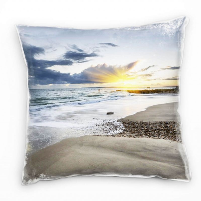 Strand und Meer, Sonnenuntergang, grau, beige Deko Kissen 40x40cm für Couch Sofa Lounge Zierkissen