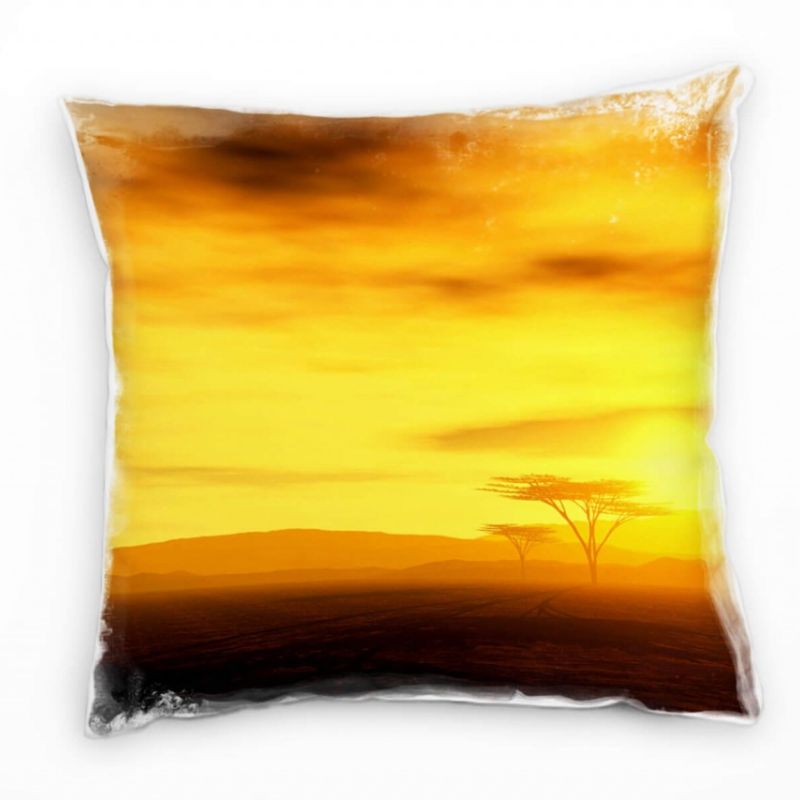 Landschaft, orange, Sonnenuntergang, Afrika, Savanne Deko Kissen 40x40cm für Couch Sofa Lounge Zierk