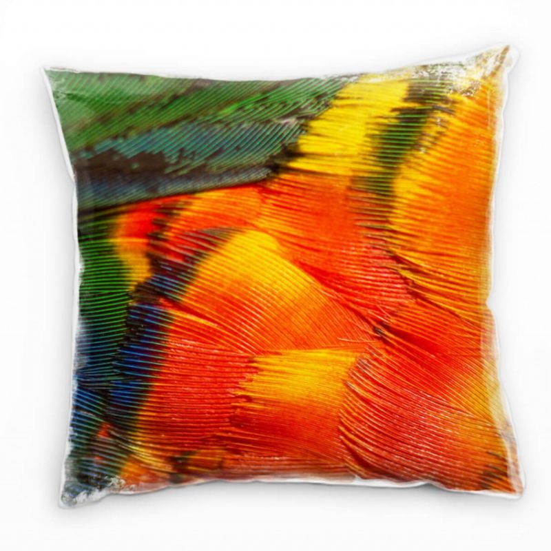 Macro, Tiere, Federn, orange, grün, blau Deko Kissen 40x40cm für Couch Sofa Lounge Zierkissen