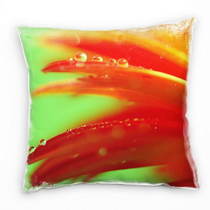 Macro, Blumen, Blütenblätter, orange, rot, grün Deko Kissen 40x40cm für Couch Sofa Lounge Zierkissen