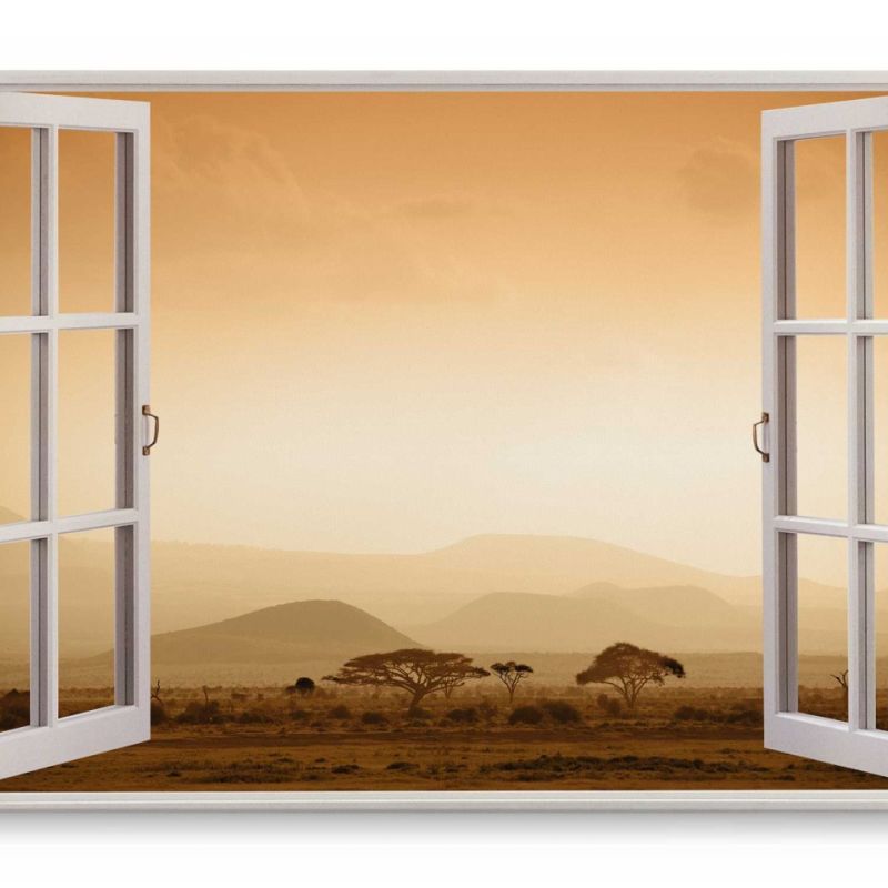 Wandbild 120x80cm Fensterbild Afrikanische Landschaft Natur Horizont Berge