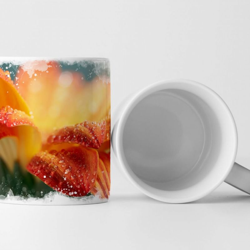 Tasse Geschenk Naturfotografie – Orange Blüte mit Tautropfen