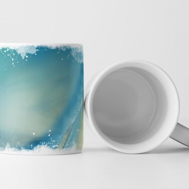 Tasse Geschenk Makroblüte in türkis mit Wassertropfen