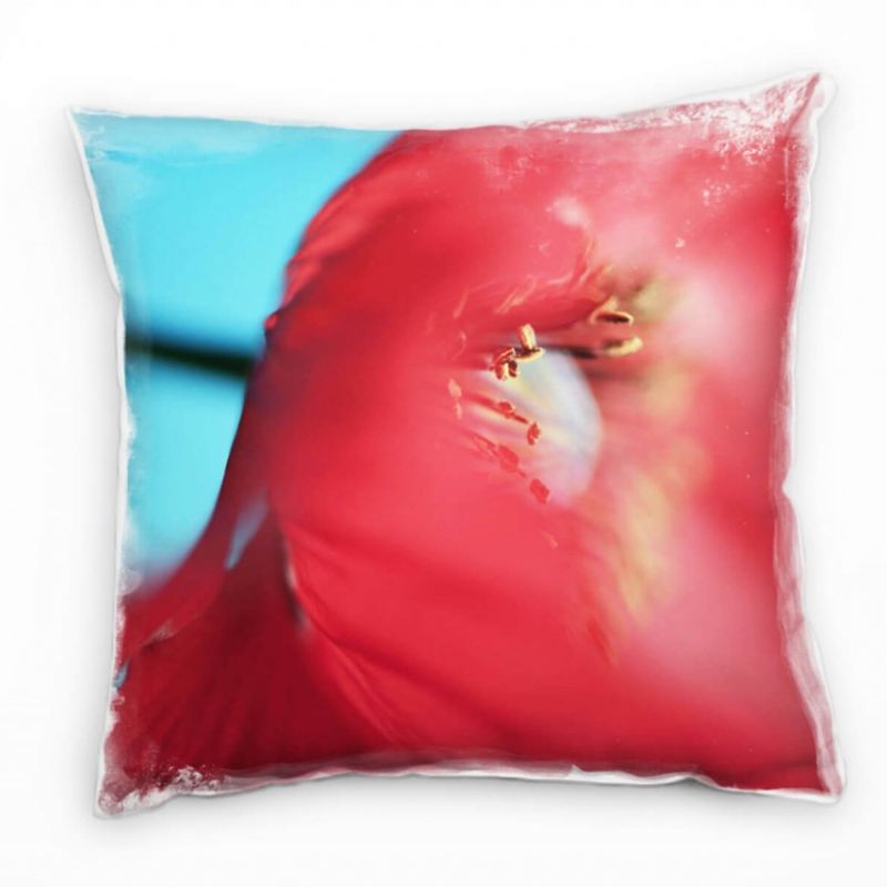 Macro, Blumen, Blüte, rot, blau Deko Kissen 40x40cm für Couch Sofa Lounge Zierkissen