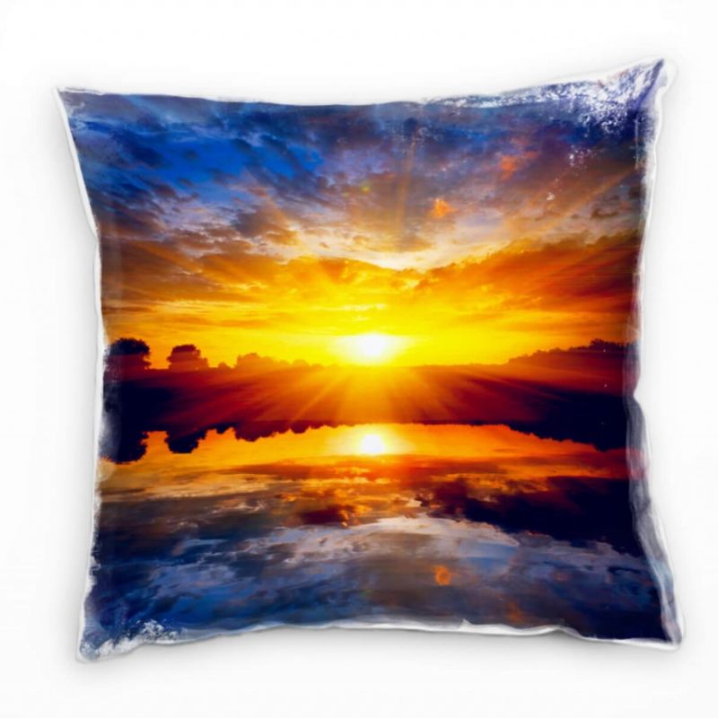 Seen, orange, blau, Sonnenuntergang, Spiegelung Deko Kissen 40x40cm für Couch Sofa Lounge Zierkissen