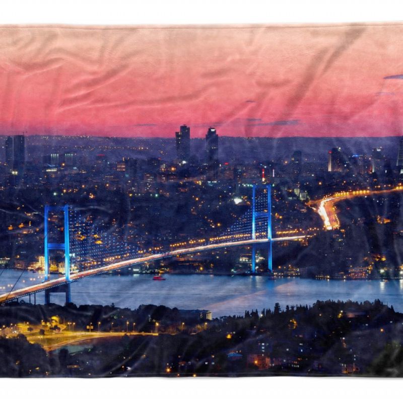 Handtuch Strandhandtuch Saunatuch Kuscheldecke  mit Fotomotiv Bosporus Brücke Is