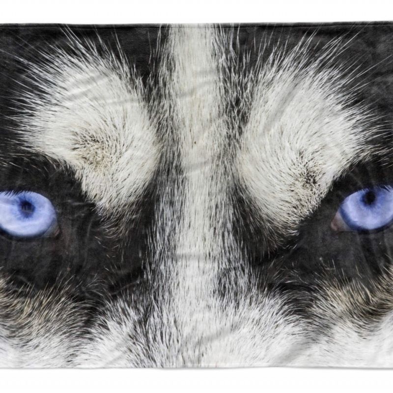 Handtuch Strandhandtuch Saunatuch Kuscheldecke  mit Tiermotiv Husky blaue Augen