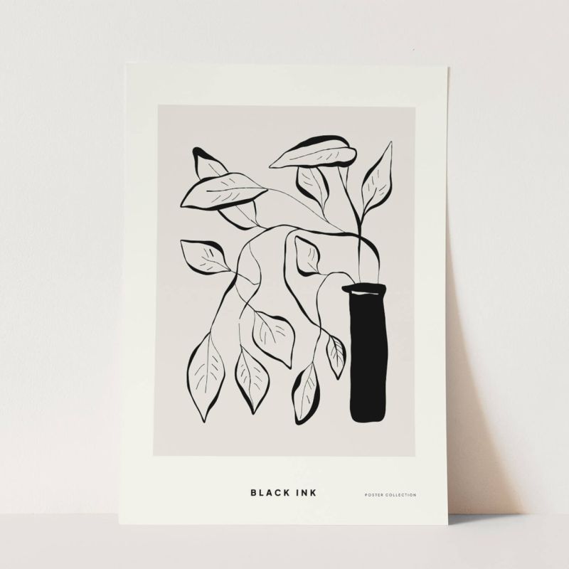 Black Ink dekorative Illustration Modern  Pflanze in Vase