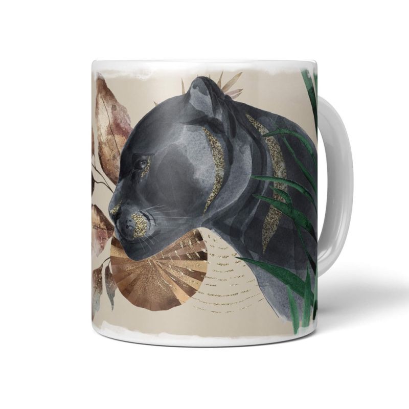 Tasse Porzellan Tier Motiv schwarzer Panther Dschungel Exotisch Tropisch Dekorativ