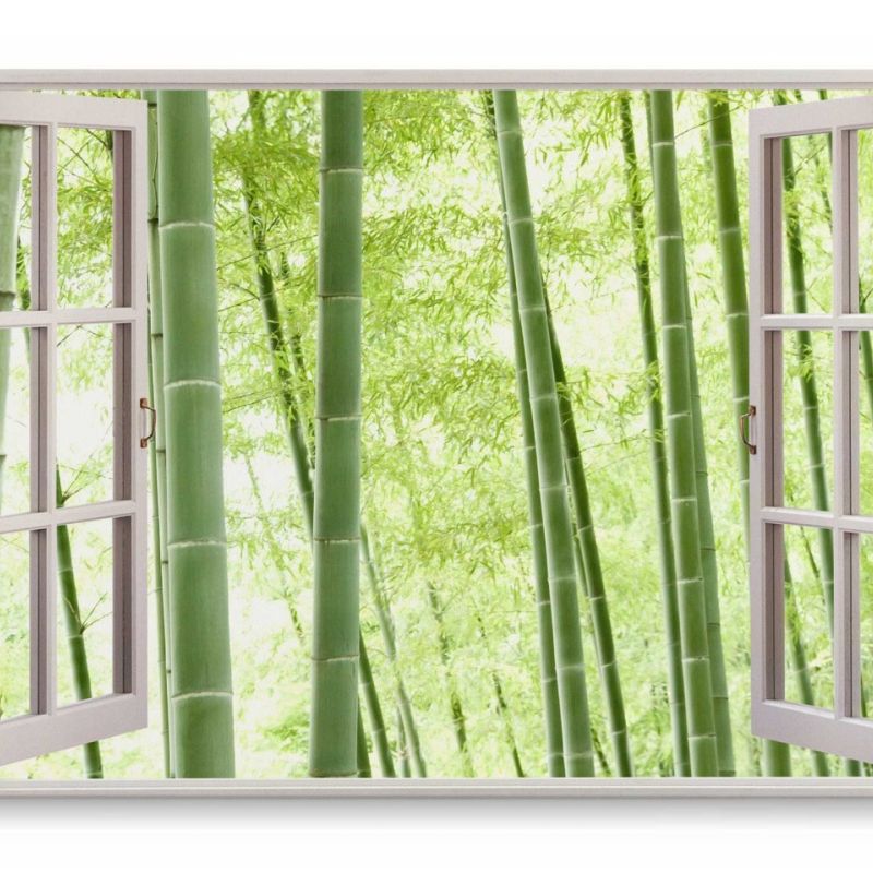 Wandbild 120x80cm Fensterbild Bambus Bambuswald Asien Grün Natur