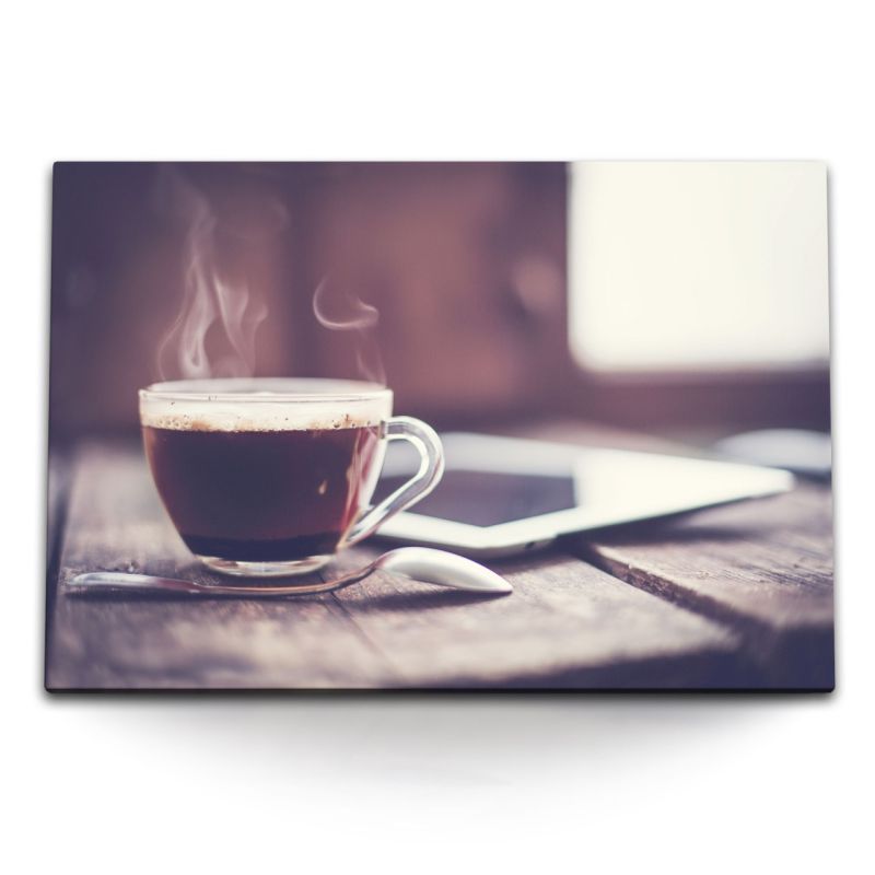 120x80cm Wandbild auf Leinwand Kaffee Kaffeetasse Kaffeepause Küche Pausenraum