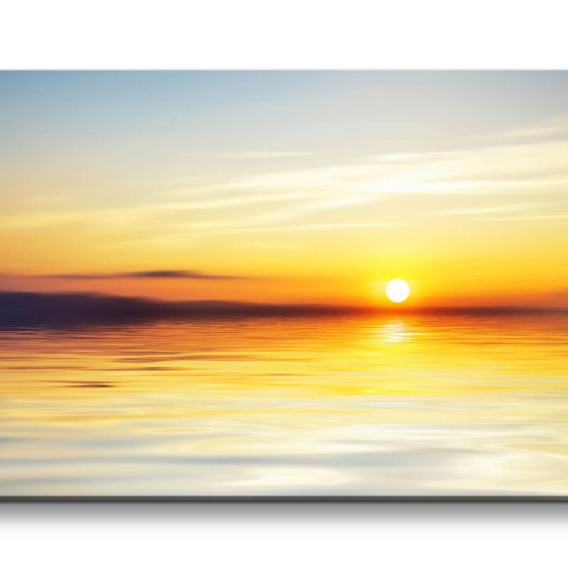 Leinwandbild 120x60cm Meer Sonnenuntergang Horizont Sonne Kunstvoll Friedlich