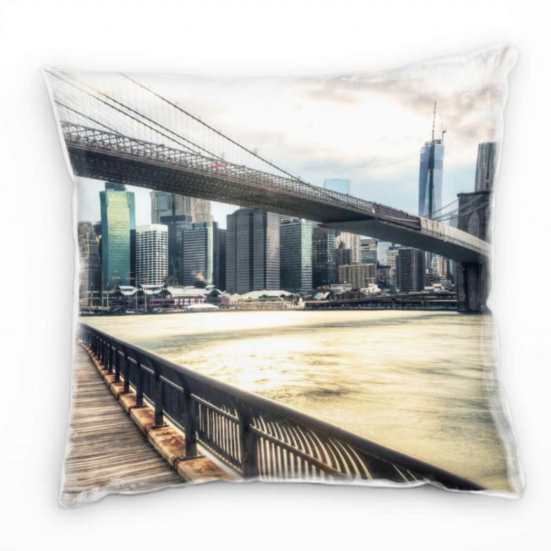 Urbanes und City, Hochhäuser, Brücke, grau, See Deko Kissen 40x40cm für Couch Sofa Lounge Zierkissen