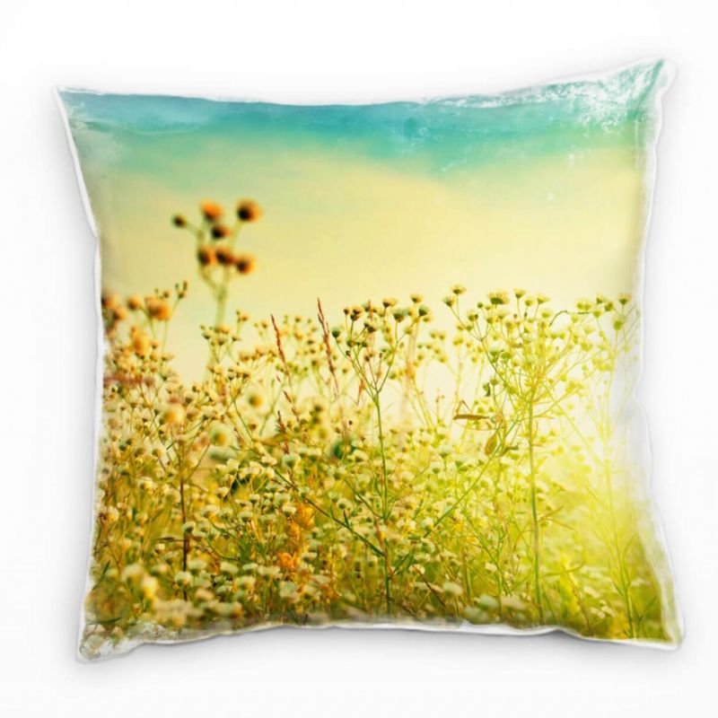 Blumen, grün, türkis, gelb, Sonnenuntergang, Herbst Deko Kissen 40x40cm für Couch Sofa Lounge Zierki