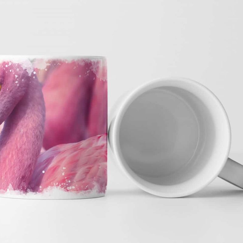 Tasse Geschenk Tierfotografie – Pinker Flamingo in der Gruppe