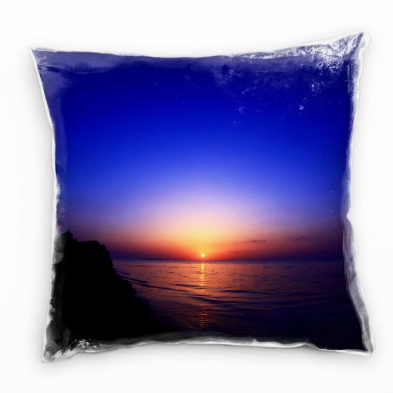 Meer, Sonnenaufgang, blau, orange Deko Kissen 40x40cm für Couch Sofa Lounge Zierkissen