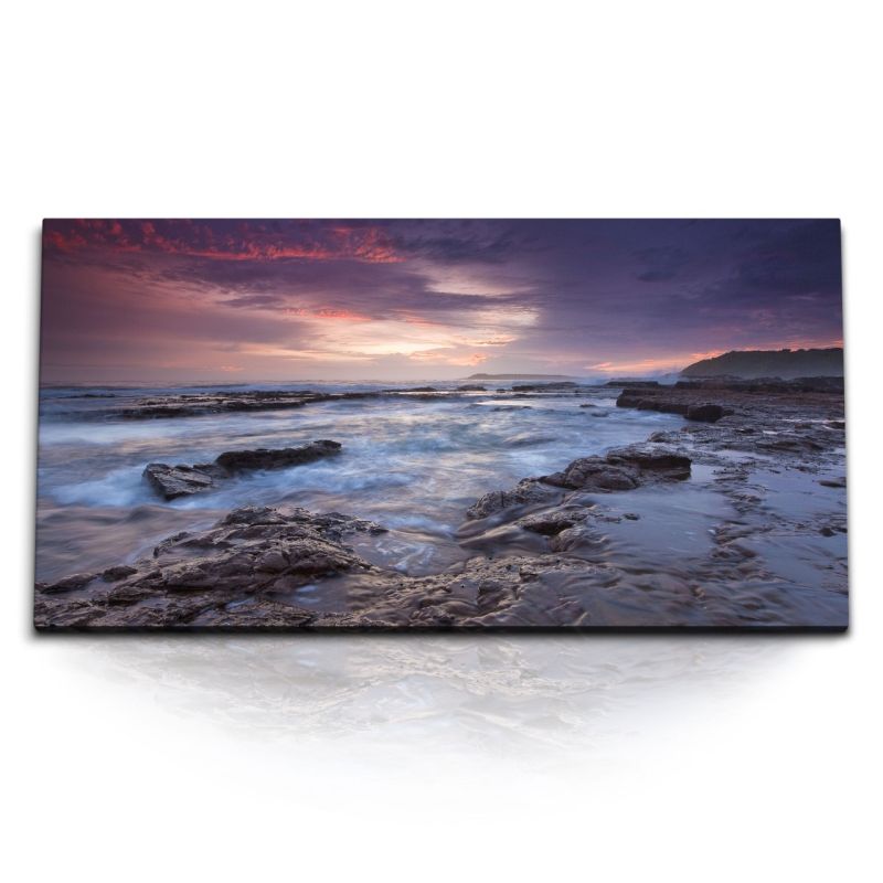 Kunstdruck Bilder 120x60cm Vulkan Insel Ozean Felsen Strand Abenddämmerung