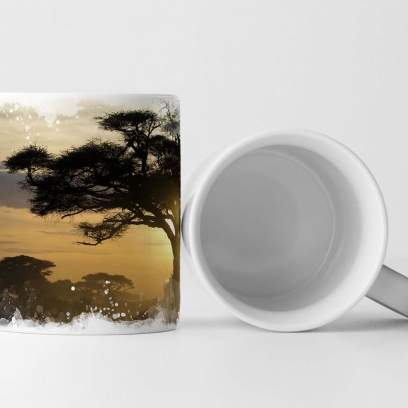 Tasse Geschenk Landschaftsfotografie – Akazienbaum bei Sonnenuntergang Kenia Afrika