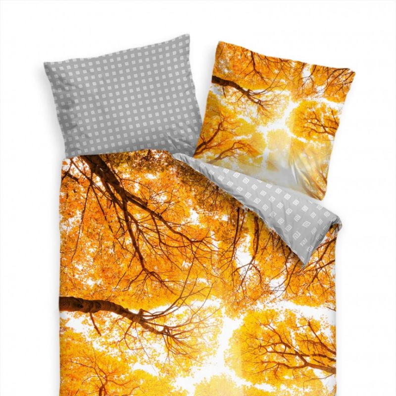 Wald Herbst Gold Gelb Bume Bettwäsche Set 135×200 cm + 80x80cm  Atmungsaktiv